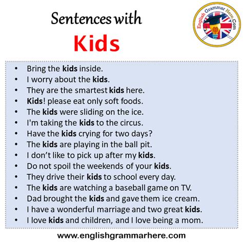 kid sentences examples.